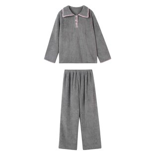 馨帮帮Homedress 撞色边毛绒睡衣女冬季加厚休闲可外穿家居服套装