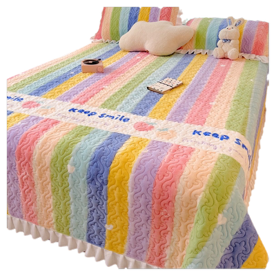 花边牛奶绒床盖三件套