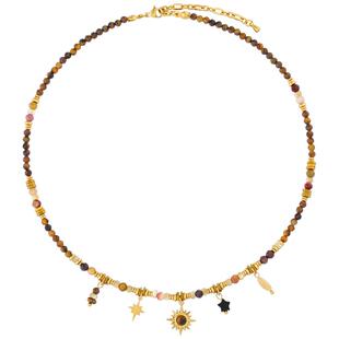 美拉德色串石项链女生小众太阳花虎眼石吊坠毛衣锁骨链新款饰品