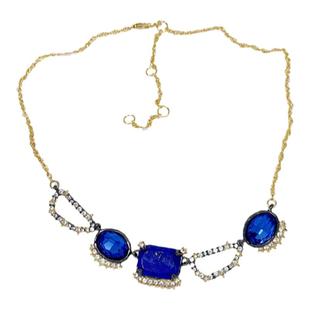 A69欧美风时尚简约鬼才设计师点钻镶嵌蓝色石头钻石AB女士项链