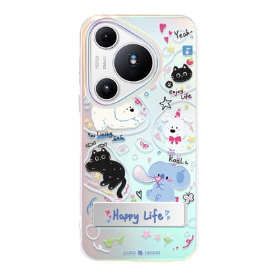 幸运泡泡适用华为Pura80pro手机壳隐藏式一体支架pura70保护套折叠Co3全包可爱p70新款por+高级感网红2025女