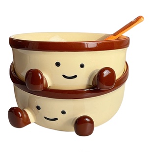 可爱卡通陶瓷碗胖脚丫泡面碗带勺子少女心高颜值家用餐具套装礼物