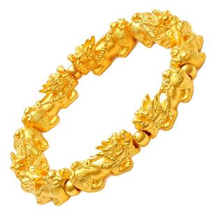 越南沙金霸气八貔貅男士转运珠手串皮丘麒麟古法金老板手链不掉色