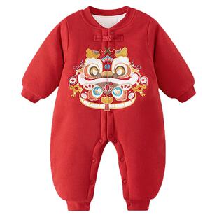 婴儿连体衣秋冬恒温棉服宝宝过年喜庆拜冬年服新生儿新年外出衣服