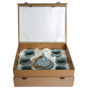 青瓷大容量提梁壶功夫茶具家用裂纹凉水壶700ml茶杯送礼茶具套装