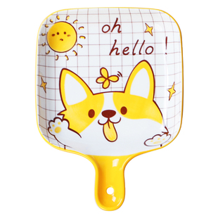 创意卡通儿童长方单柄烤碗烤盘陶瓷烤箱专用家用饺子盘水果菜盘子