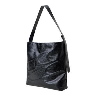 CryingCenter 黑色油蜡大容量单肩斜挎皮包可调节托特包 哭喊中心