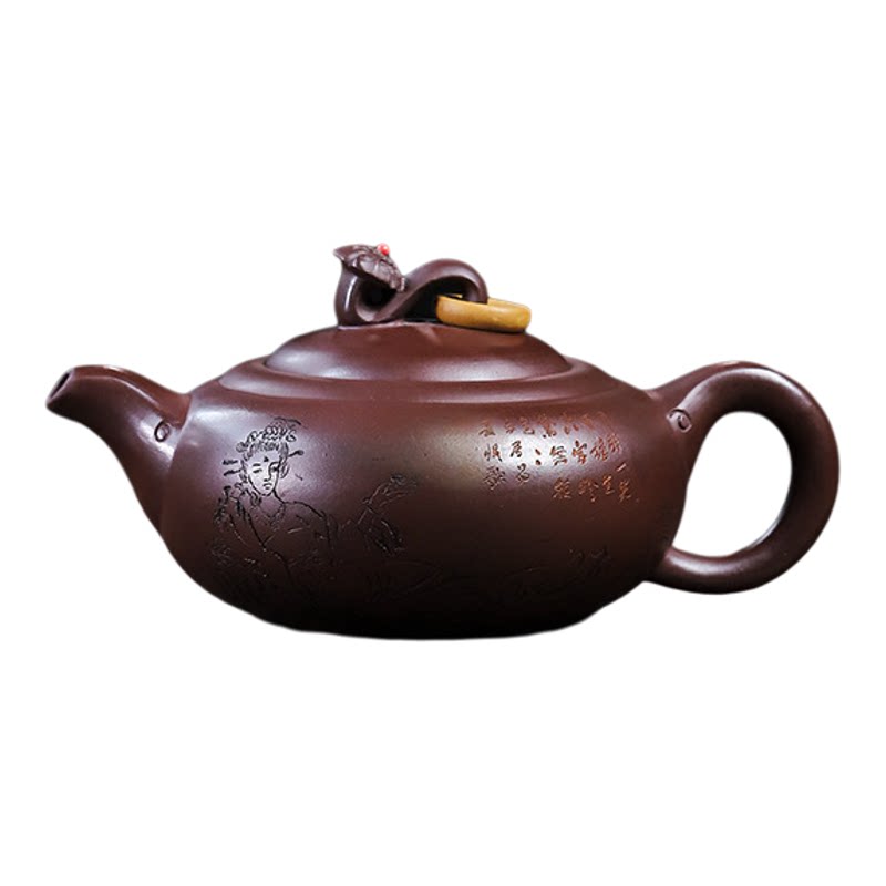 宜兴纯手工紫砂壶家藏石红玉如意家用茶壶茶具证书齐全国工吴小卫