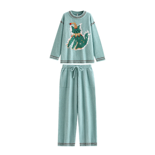 悦内半边绒睡衣女冬季冬款珊瑚绒加厚保暖时尚毛绒绒家居服可外穿