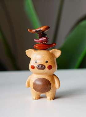 Joe原木猪猪咸鱼猪诸事皆宜创意桌面不焦虑猪磁吸桌面装饰实木