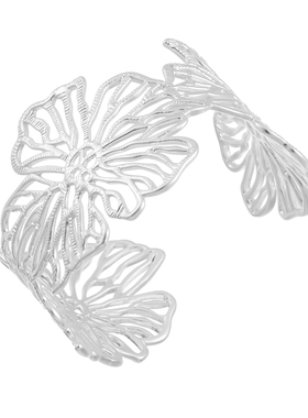 AHCHOO 静奢风夸张缕空蕾丝花朵手镯磨砂素银色开口手环可调节女