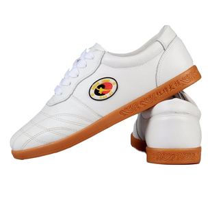 红棉太极鞋真皮冬季加绒软牛皮牛筋底女武术练功鞋男太极拳运动鞋