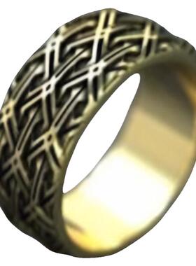 黄金白金复古维京金盔甲宽环戒指