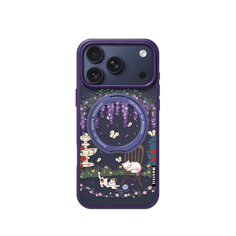 ANGYING × 紫色紫藤花园适用苹果17promax手机壳iPhone16pro新款带支架ip13全包Fo5磁吸支点ip15套14高级感