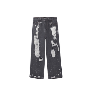 【现货6折】NOMANOMAN 24AW 破洞水洗毛边低腰牛仔长裤 DOUBLEBOO