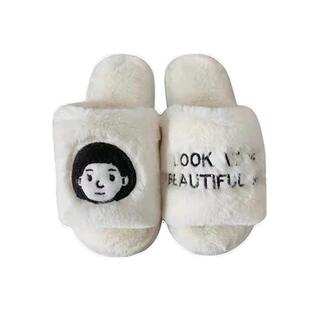 谜.莹卡通棉拖鞋女冬外穿可爱毛绒绒情侣保暖居家时尚地板鞋ins潮
