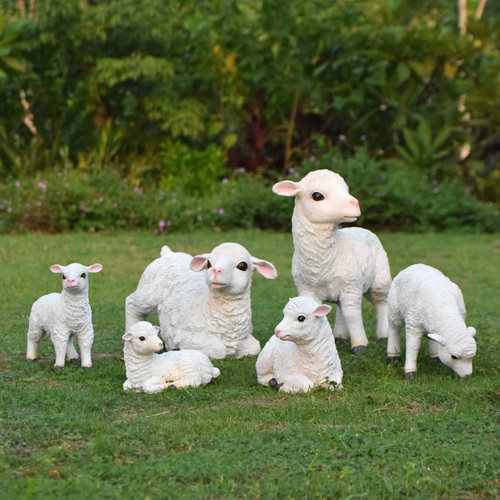 户外庭院花园装饰树脂幼儿园草坪小羊摆件绵羊模型仿真动物羊雕塑