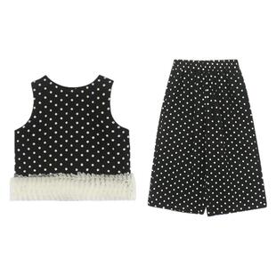 大耳象女童波点网纱小衫直筒裤夏季新款宝儿无袖薄套装