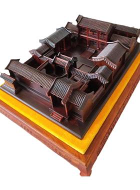中式木雕工艺品客厅办公室桌面摆件古建筑模型北京四合院厂家直销