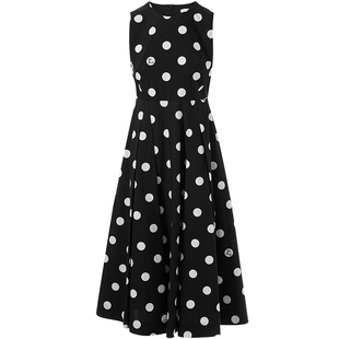 LANCY/朗姿夏季新款复古圆点波点法式收腰吊带长款无袖连衣裙