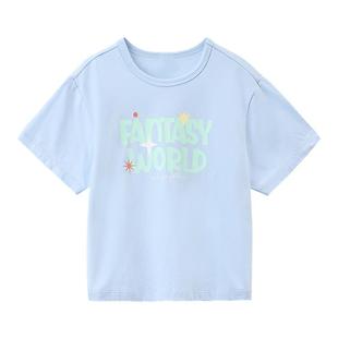 丽婴房宽松休闲儿童短袖T恤男童女童2025新品夏季上衣糖果色系