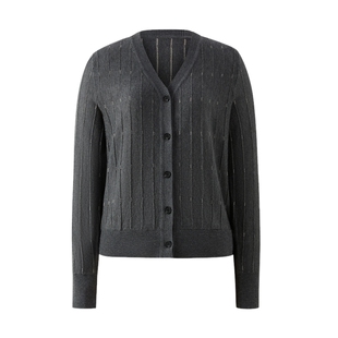 PRICH时尚格雷系慵懒风V领羊毛针织开衫冬季休闲毛衣女