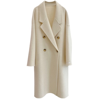 米白色双面羊毛大衣女中长款2025年秋冬新款韩版宽松茧型毛呢外套