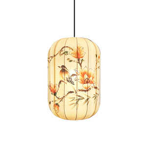 新中式餐厅吊灯亚麻布手绘笼中国风茶室灯宋氏美学装饰过道玄关灯