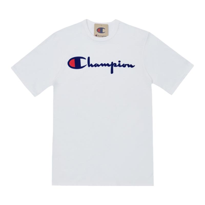 美版Champion植绒毛毡草写logo男女短袖宽松潮圆领夏冠军t恤GT19