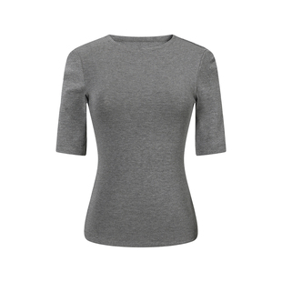 YAMMYUKI爵士基础圆领中袖T恤女多色修身显瘦针织打底衫百搭上衣