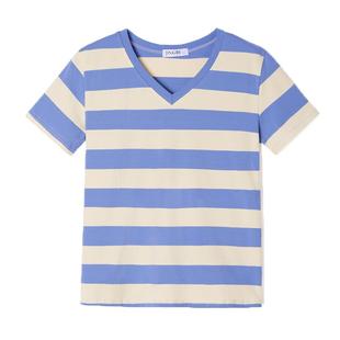 大码女装宽松纯棉短袖t恤女士夏季2025新款遮肚子条纹v领体恤上衣