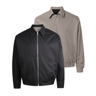 RTIMFD复古千鸟格哈灵顿双面穿拉链飞行夹克cleanfit短款两穿外套