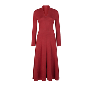 Chings 法式复古v领收腰a字羊毛混纺针织连衣裙 梨形身材显瘦长裙