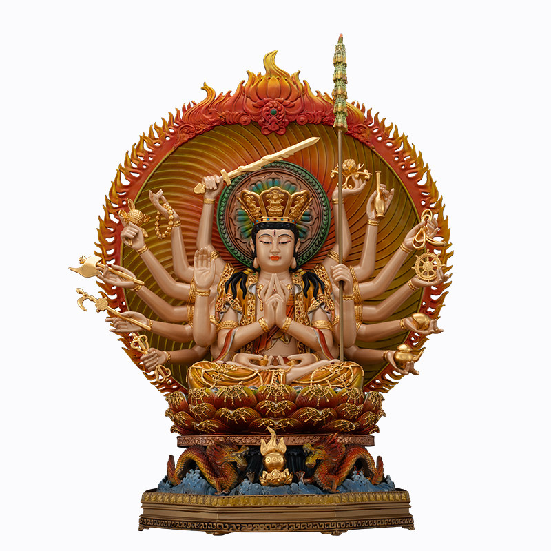全铜彩绘准提菩萨家用供奉摆件