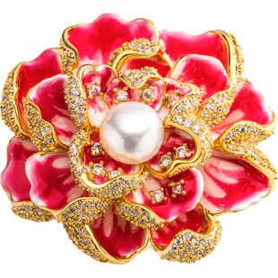 南珠宫珍珠胸针中国牡丹花国礼胸针珍珠胸花送礼淡水胸花