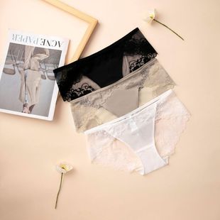 女批发 女士纯色中腰三角内裤 厂家直销日系简约裤 头花边性感棉档裤