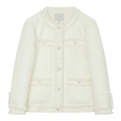 飘蕾绵羊毛米白色小香风外套