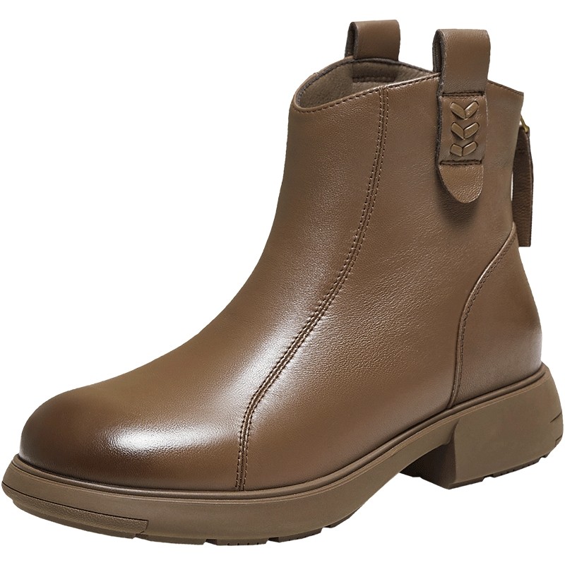 TATA他她奶皮靴子羊皮英伦时装靴短筒厚底真皮加绒短靴CF801DD5