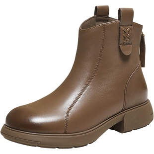 TATA他她奶皮靴子羊皮英伦时装靴短筒厚底真皮加绒短靴CF801DD5