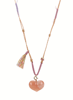 天然桃花酿爱心吊坠项链女编织绳链设计师款流苏坠饰品毛衣链新款