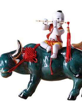 景德镇牧童骑牛客厅中式风工艺品