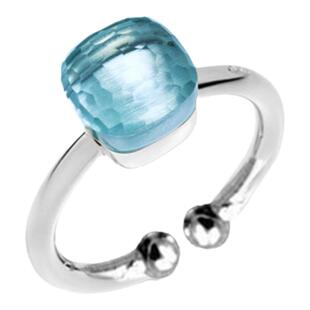 意大利S925银小众宝石宝曼戒指糖果色水晶重工食指托帕蓝方糖戒子