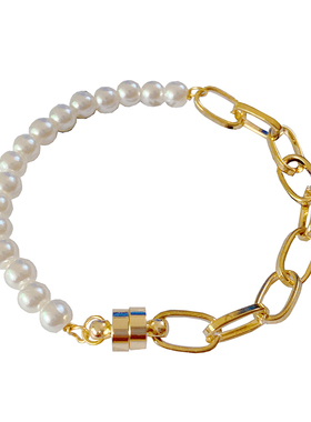 设计感简约时尚女珍珠手链磁铁扣