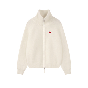 樱桃KIRSH 刺绣毛绒感拉链针织毛衣开衫女25秋冬韩系加厚保暖外套