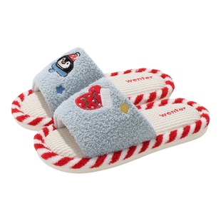 棉麻亚麻防滑棉拖鞋2026新静音室内家居家四季毛棉拖毛毛拖鞋女生