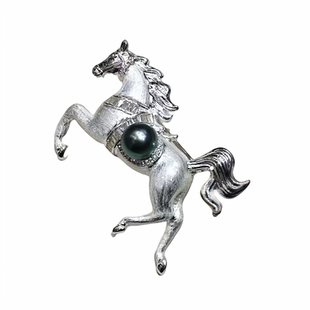 马年开运骏马胸针大溪地黑珍珠复古轻奢高级感胸饰适合男士礼物