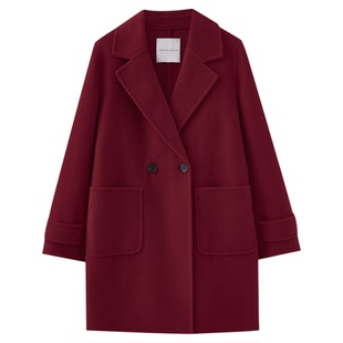 水云间西装领双面毛呢大衣外套女极简廓形中长款羊毛上衣2025秋冬
