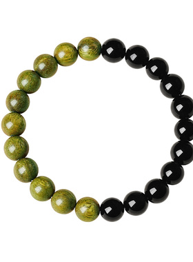 宫里上新灵天然绿檀木黑曜石手链