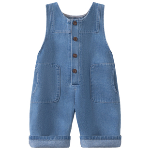 婴儿高腰牛仔裤春秋女宝宝牛仔背带裤可开裆儿童春季裤子男童衣服