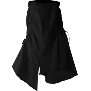 Qianlimu不规则半身裙黑色长裙运动修身褶皱不规则下摆半群女裙子